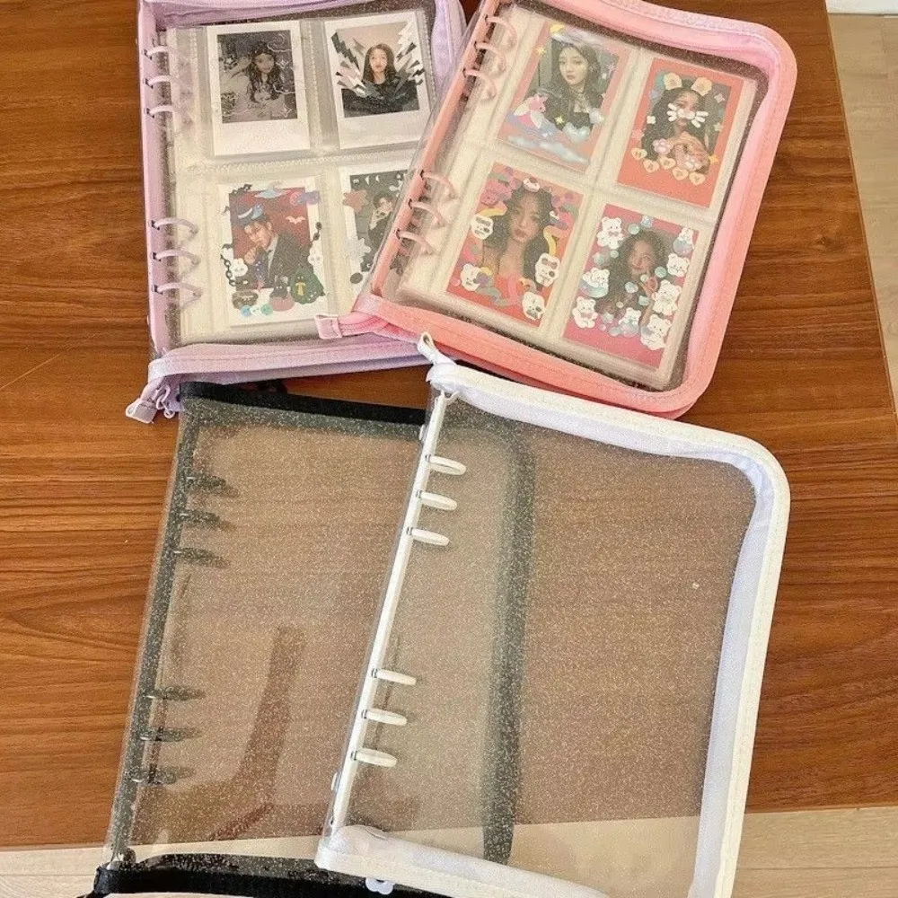 스파클 파우더 A5 루즈리프 바인더 투명 디자인 리필 가능 지퍼 바인더 노트북 링 바인더 투명 카드 앨범