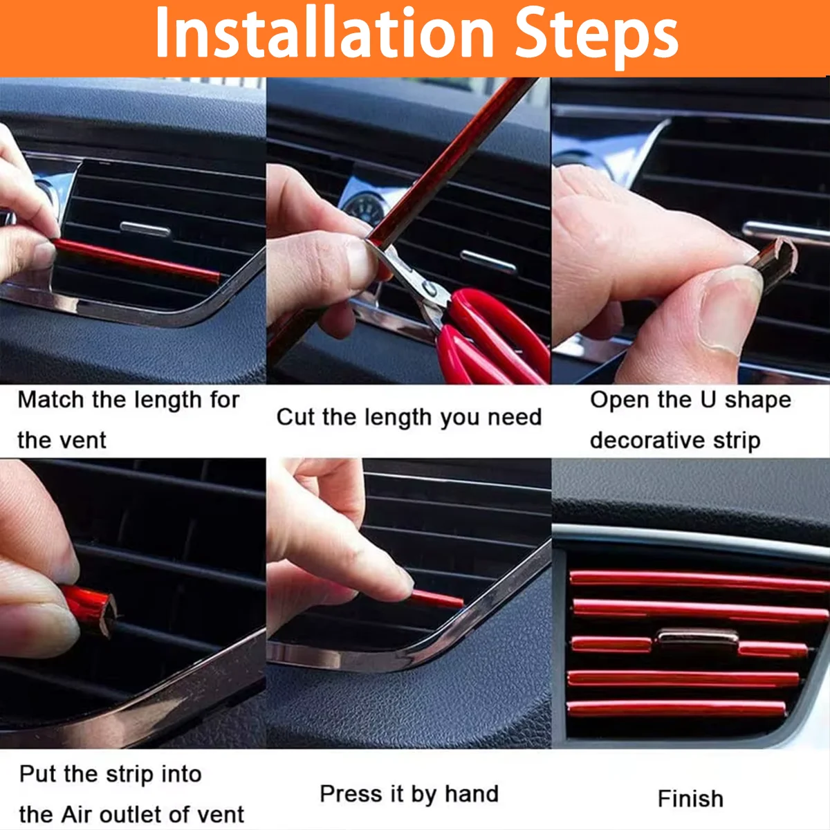 Car Air Conditioning Vent Decorative Strip 10pcs 20cm Indoor Bendable Air Outlet Red