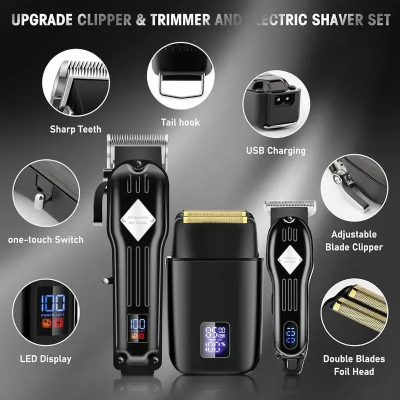 3 in 1 Electric Shaver Kit with Digital Displays, 1 Set Cordless Multi-use Hair Clipper Set with Accessories, Beard Trimmer
