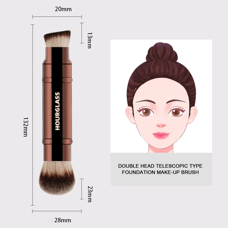 Hourglass Makeup Brush- No.26 Double Head Retractable Foundation Brush Fiber Smudge Face Makeup Brush 4