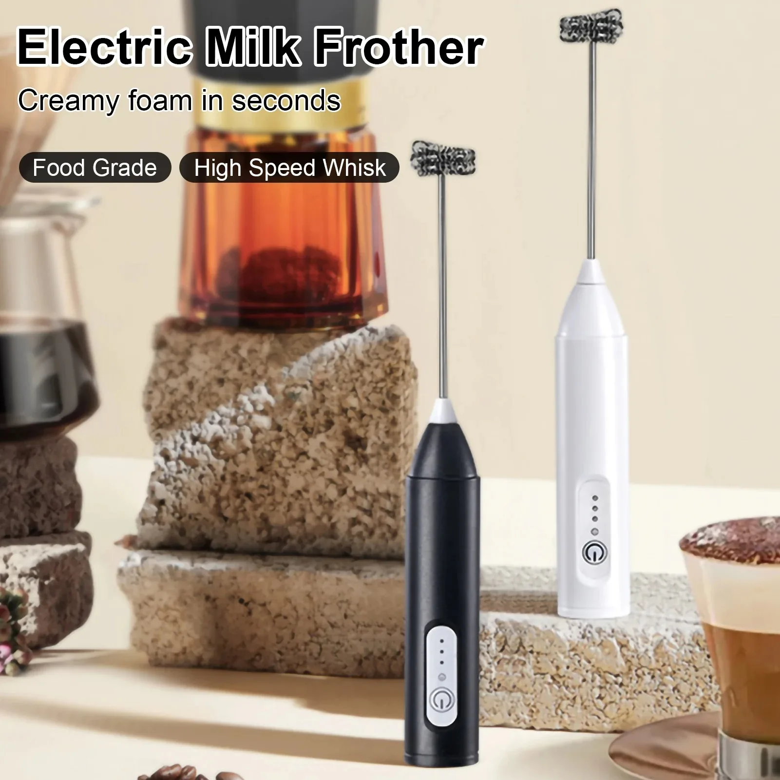 MINI Milk Frother USB Rechargeable 3 Speeds Foam Maker Coffee Whisk Mixer Electric Handle Blender Egg Beater Hot Cooking Tools 1