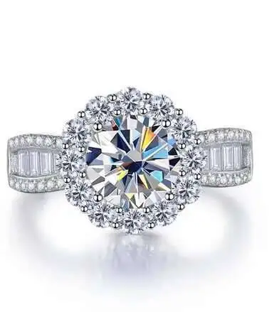 Elegant Round 2 Carat Pink Royal Blue Moissanite Sterling Silver Engagement Ring