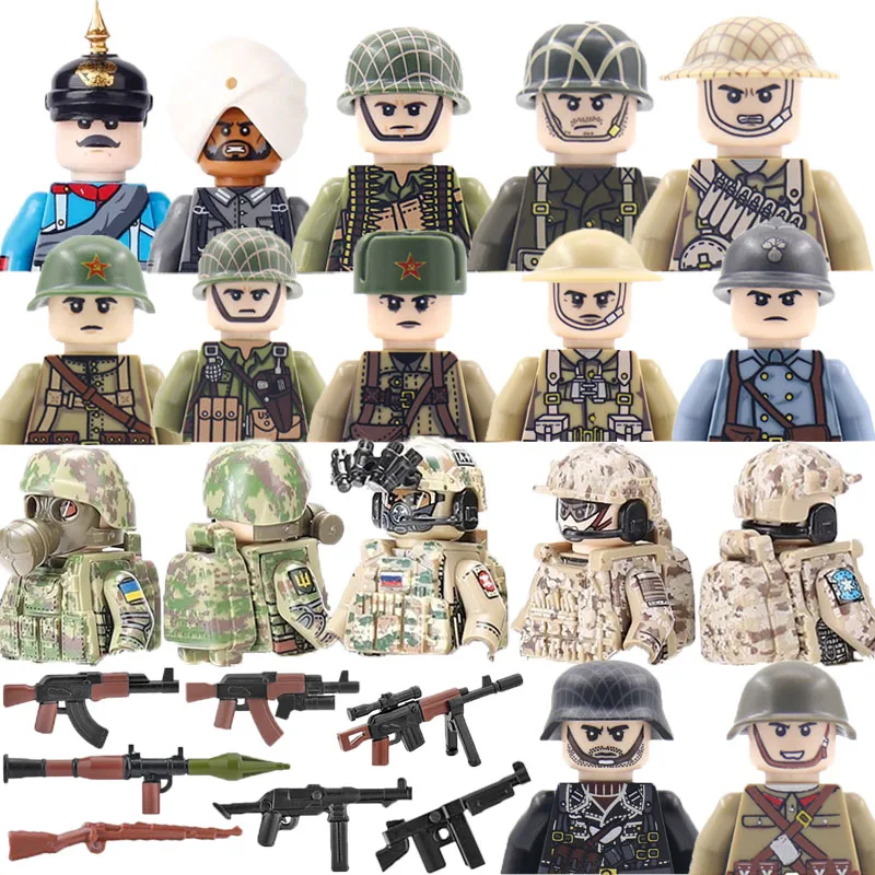 

WW2 Military Building Blocks Solider Figures Soviet USA UK Army Weapons Guns Helmets Special Force Mini Bricks Kids Toys Gifts