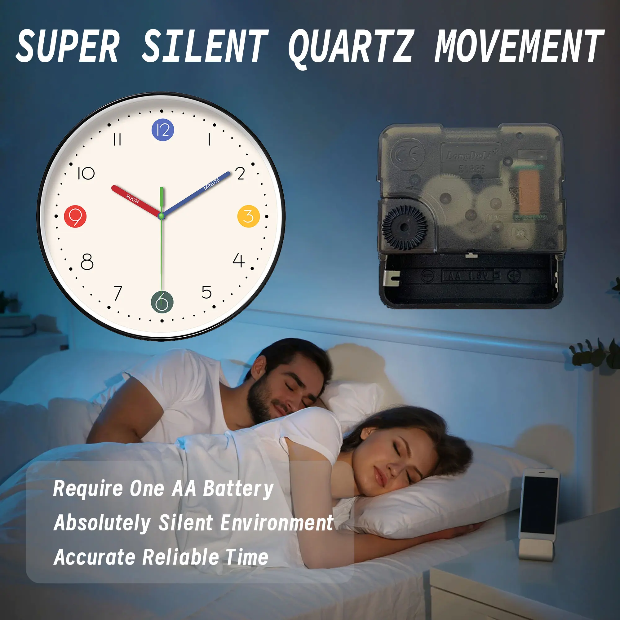 1pc simple beige instructional wall clock-silent non-ticking, learning wall clock with colorful hands and cute digital design