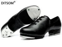 Classic Clogging Tap Shoes For Men And Women Lace Up Human Leather Middle Heel Jazz Tap Dance Shoes From Kids to Adult 26-46 1