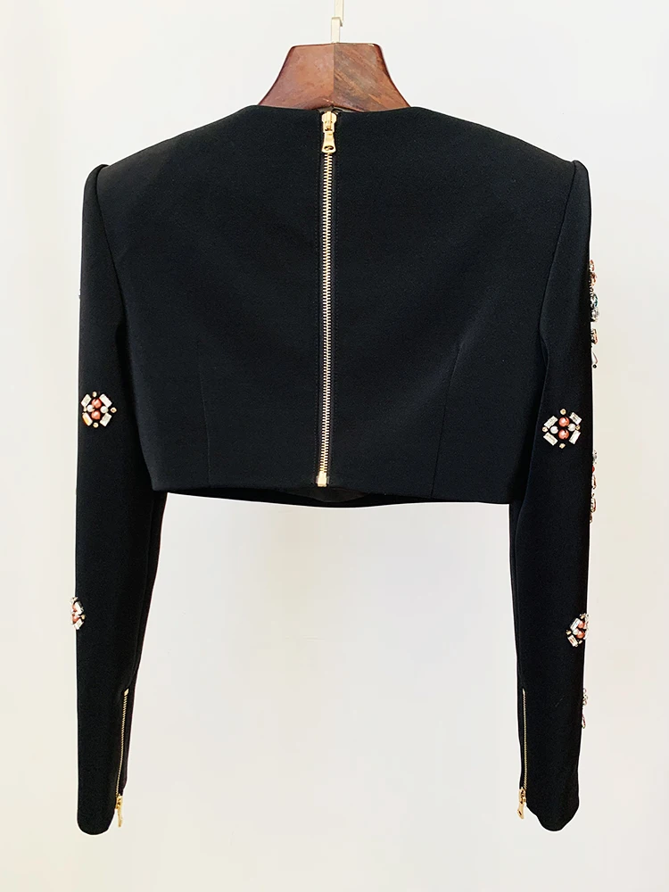 HIGH STREET Newest 2024 Designer Runway Suit Set Women's O-neck Zip Back Cropped Tops Mini Skirt Set 2pcs 3