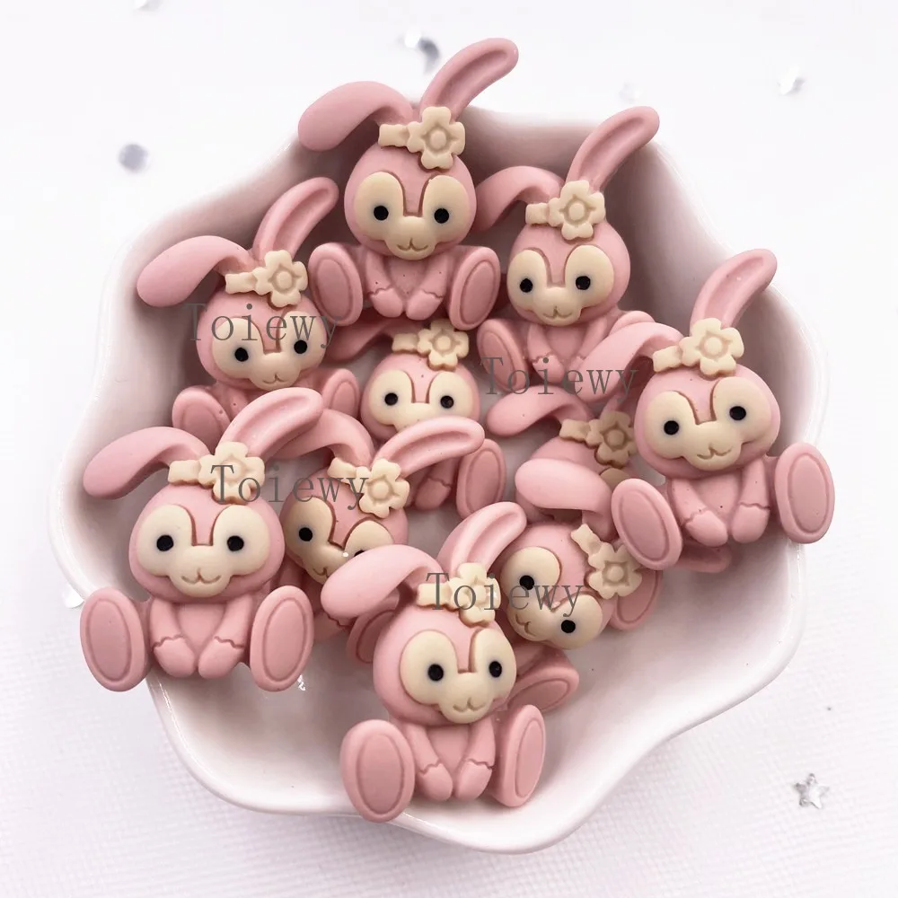 10PCS 페인트 레진 귀여운 다채로운 토끼 플랫백 스톤 피규어 스크랩북 DIY 장식품 홈 액세서리 미니어처 공예품