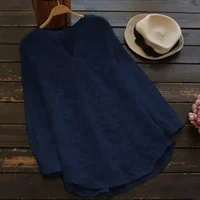 Embroidery Lace Cotton Linen Casual Women Blouse Fashion Loose White Elegant Shirt Plus Size V Neck Tops Long Sleeve S-5XL - Image 5