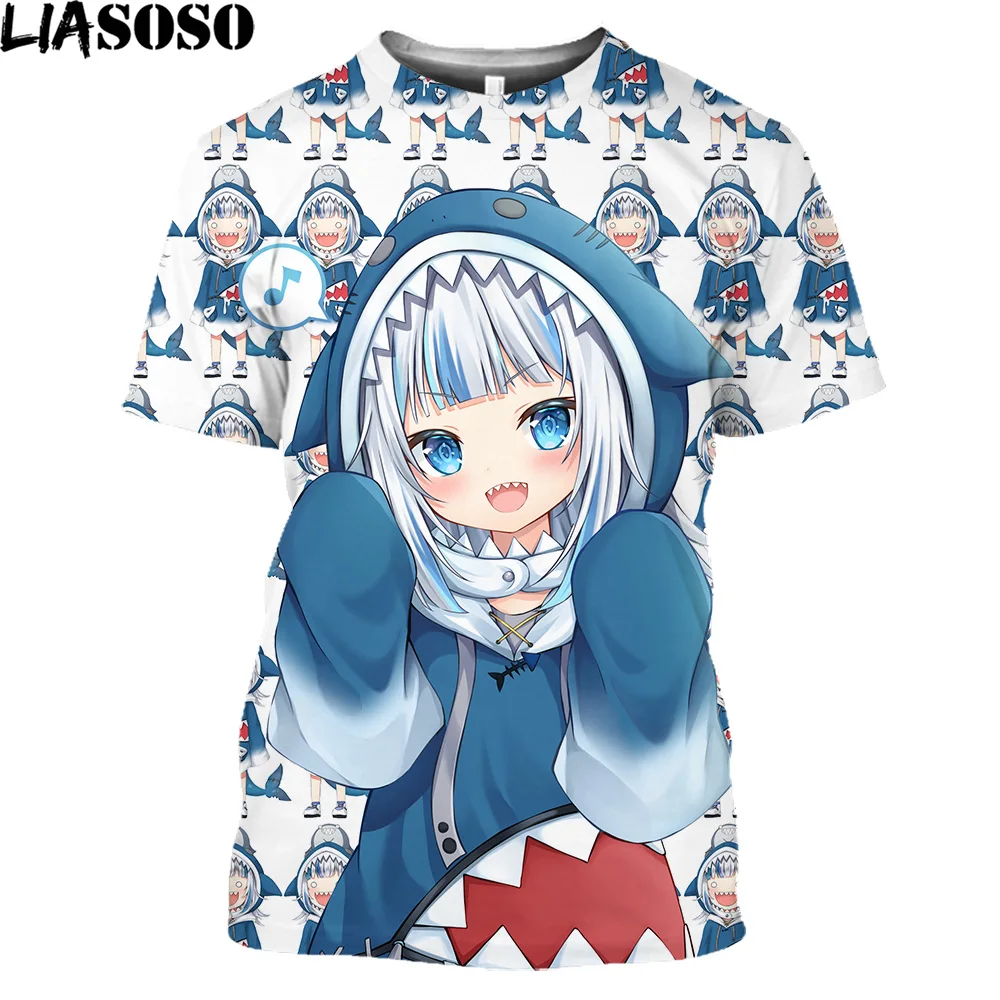 

Hololive EN Gawr Gura Parody Men T-Shirt Funny Printed Shorts Sleeve T-shirt Trendy Daily Tops Brand Unisex Anime Harajuku Shirt