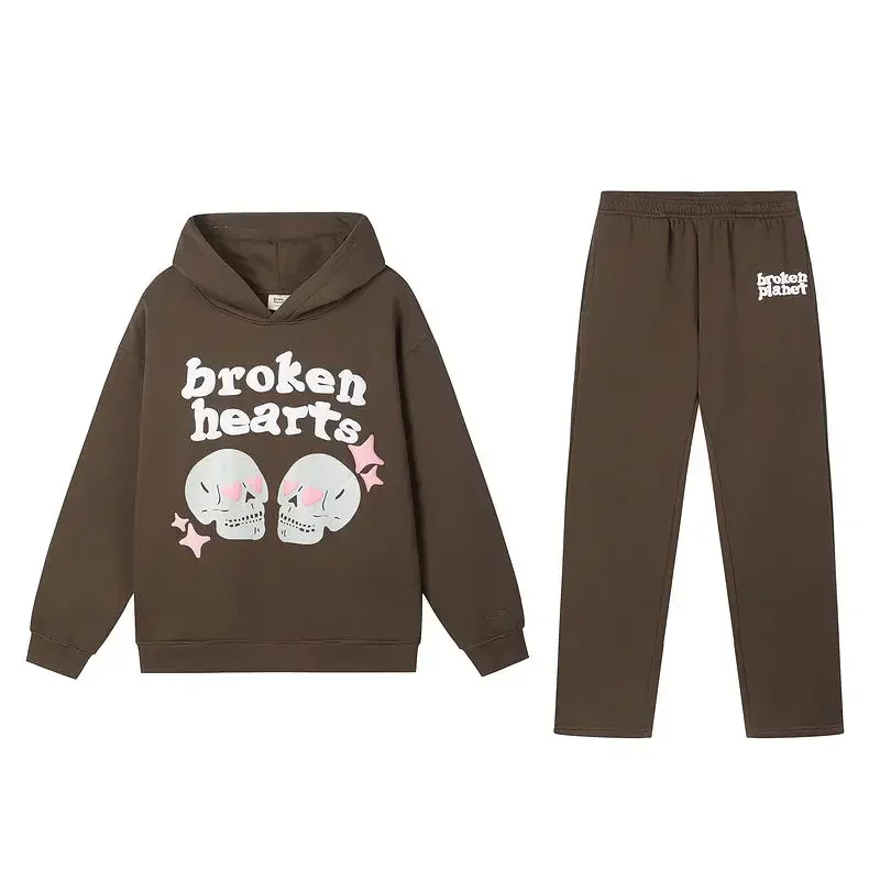 American Trend BrokenPlanet Autumn/Winter Letter Print High Street Men's and Women's Hooded Sweater Casual Pants Tide Two-piece