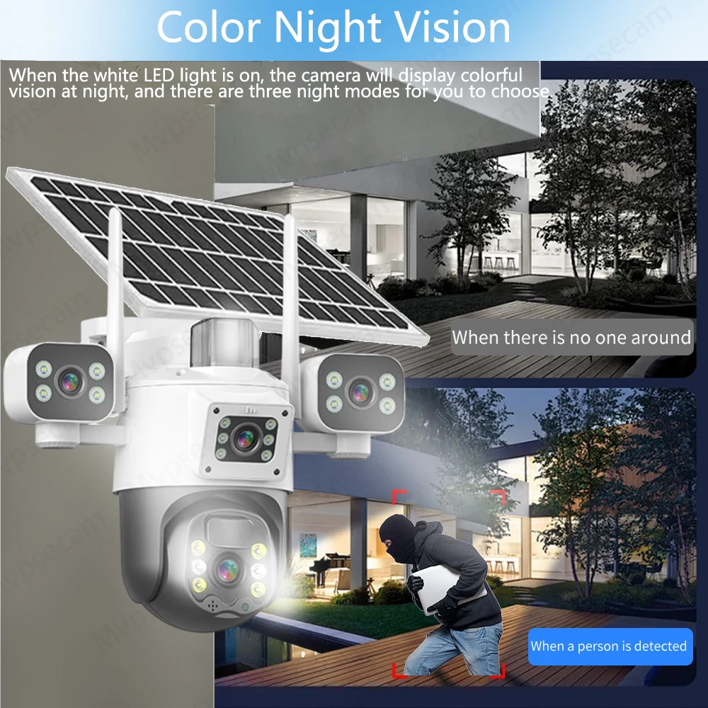 4G SIM Card V380 Pro 3 Lens IP Solar Camera 15MP Outdoor