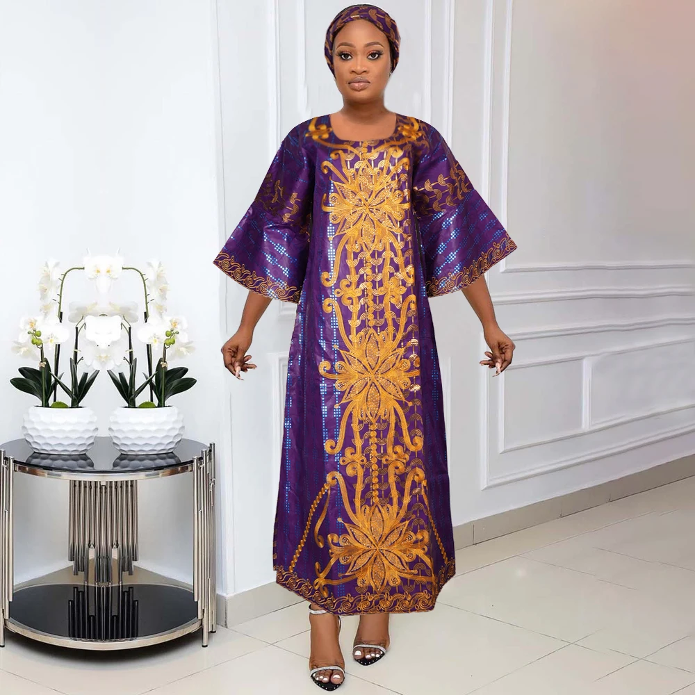 H&D African Clothes For Women Traditional Embroidery Dresses Bazin Riche Maxi Dress Women High quality Party Wedding 2024