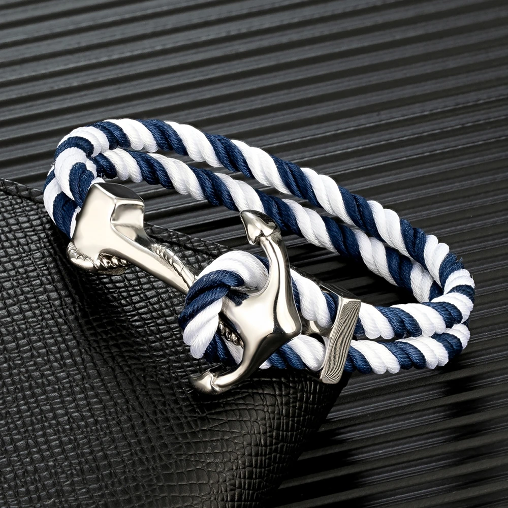 MKENDN Navy Style Anchor Bracelets Men Women Double Strand