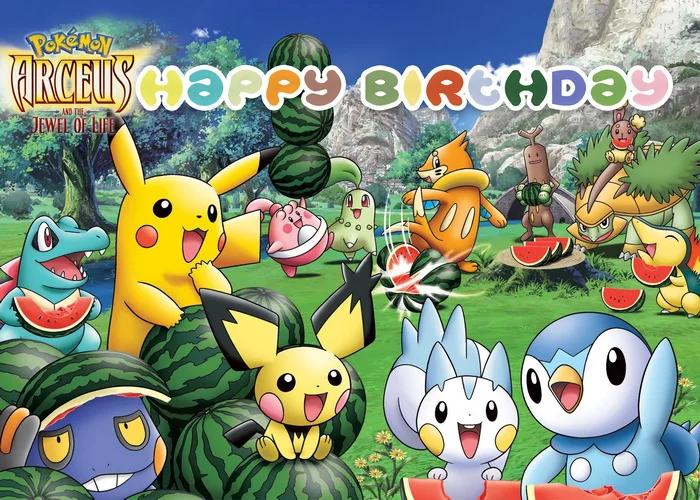 Personalizável Banner Feliz Aniversário, Pokemon Anime Periférico, Pikachu,  Fontes do partido do aniversário, Photo Background