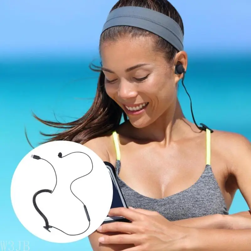W3JB USB C 측면 헤드폰 조정 가능한 코드 쉬운 통신 소음 감소 마이크 인체 공학적 전화 태블릿 노트북