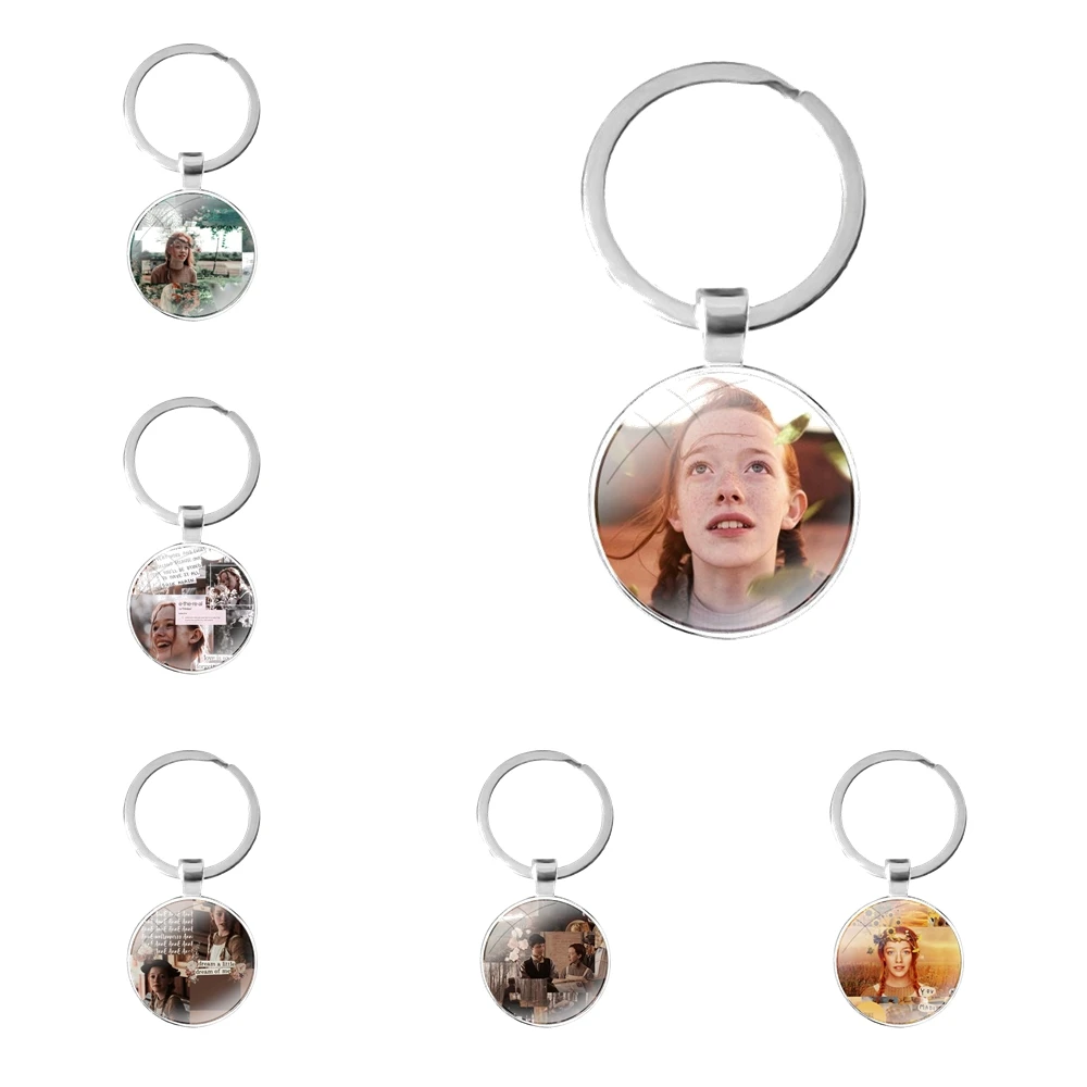 

glass cabochon keychain Bag Car key chain Ring Holder Charms keychains Gifts Fashion Design Creative Cartoon Anne with an E