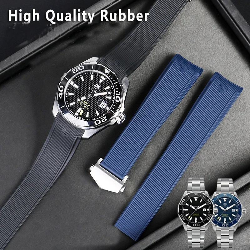 

22mm Rubber Silicone Watch Strap Fit for Tag Heuer CARRERA AQUARACER 300 WAY201A WAY211C Black Blue Brown Watch Accessories