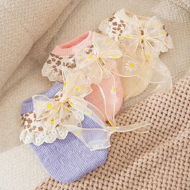 

Pet Clothes Sen Series Autumn and Winter Dog Knitting Sweater Cat Princess Style Base Coat Small Dog Two-piece Clothes