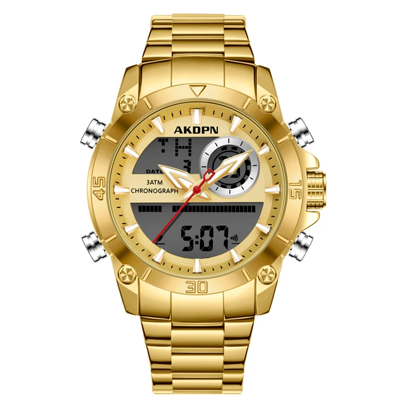 Men's Multi-Functional Sports Watch with Dual Movement and Luminous Steel Band - Waterproof Quartz