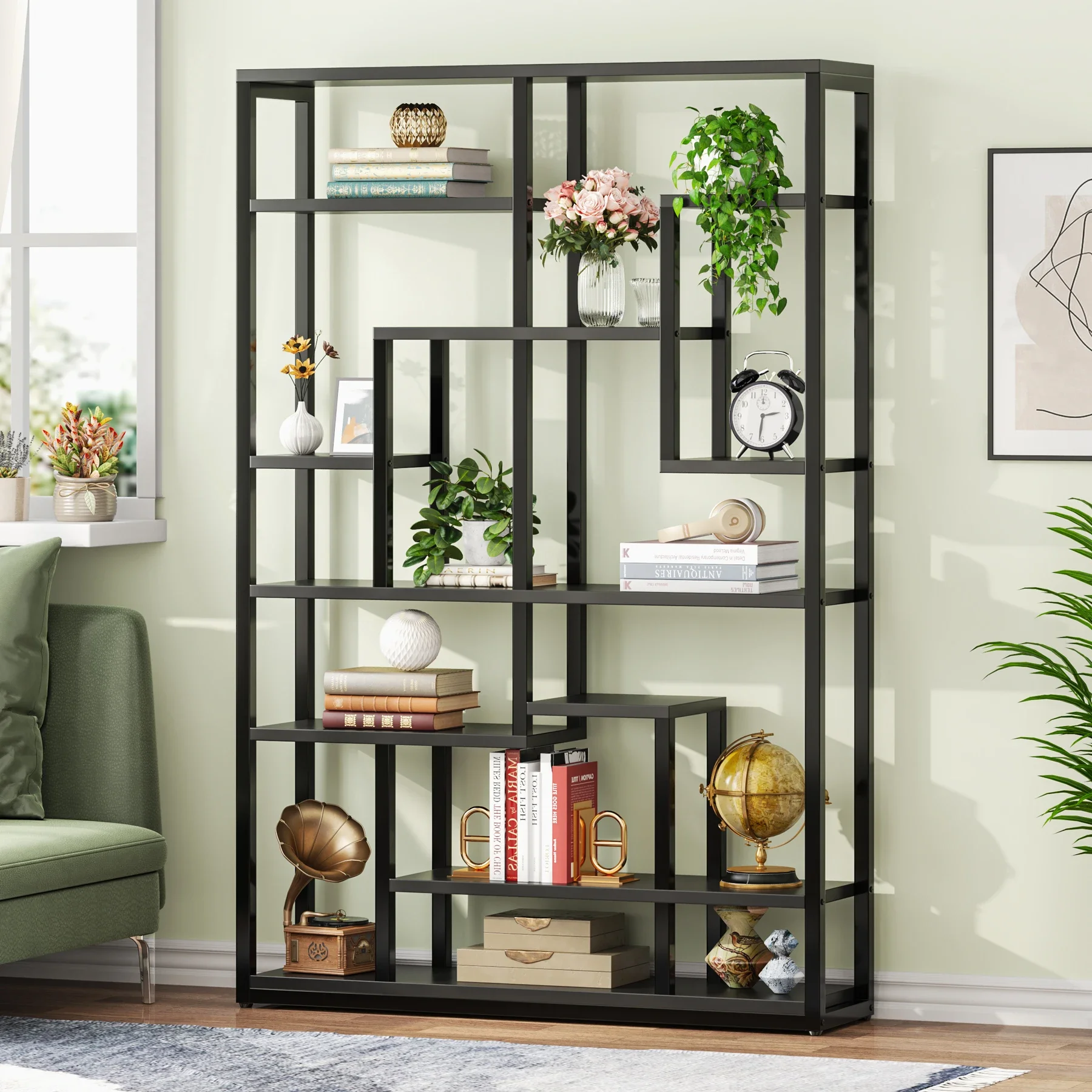 Black Bookshelf Bookcase 9-Tier Bookcase 5.9FT Tall Display Bookshelf Organizer with Open Storage Shelves Metal Frame for Office