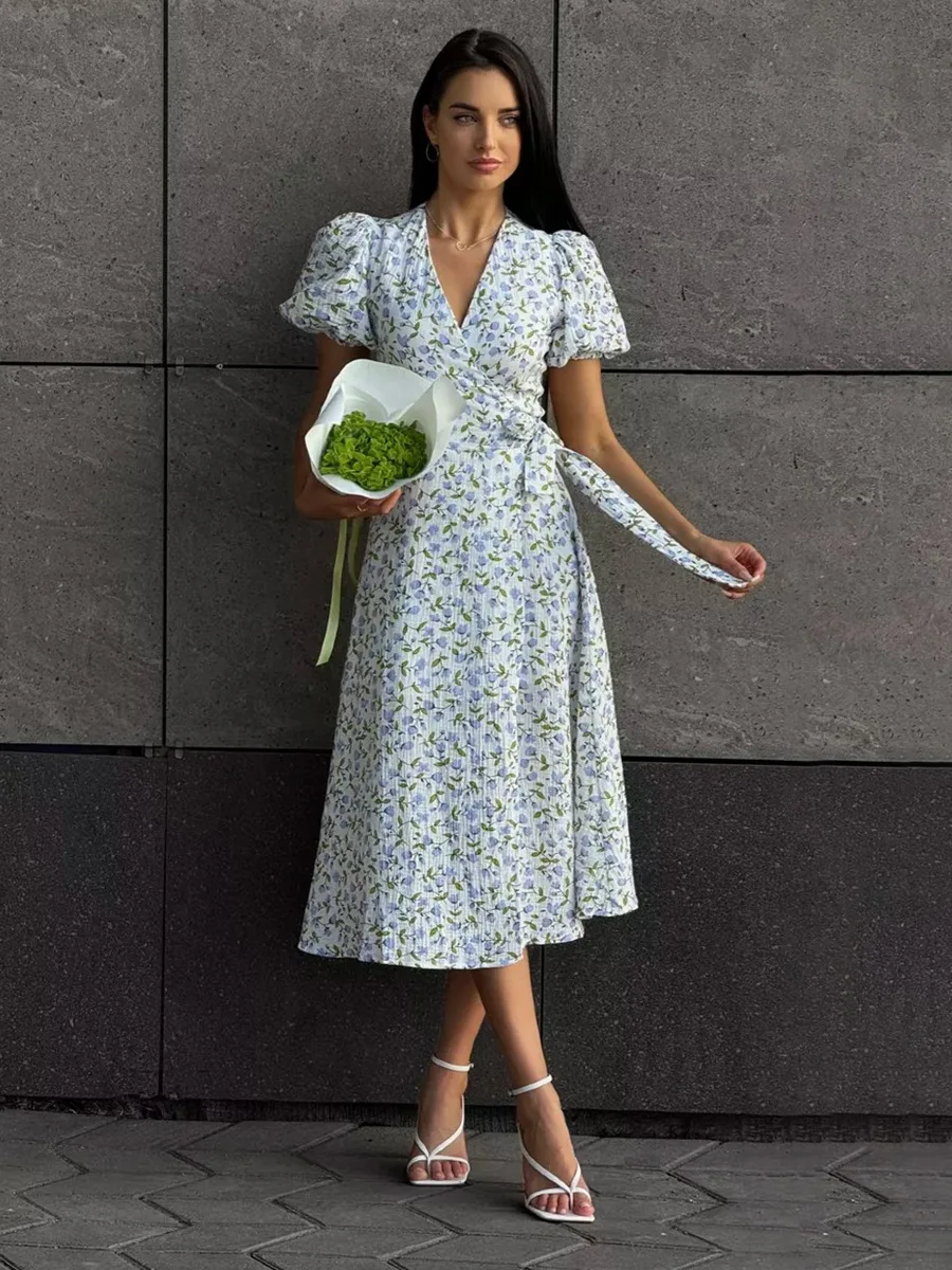 Women's Loose Fit Cotton Blend Maxi Dress with V-Neck & Short Sleeves S35fc93d529da4d0e8464cb21fe4a83068
