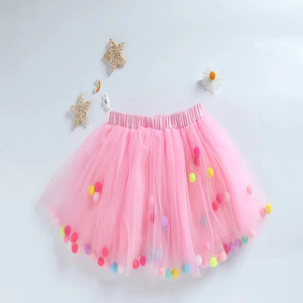 Ballet Tutu Skirt Children Skirts Dance Balls Kid Girls Tutu Pompon Soft Mesh Lace Ins Style Baby Pettiskirt Wild Bottoming Princess