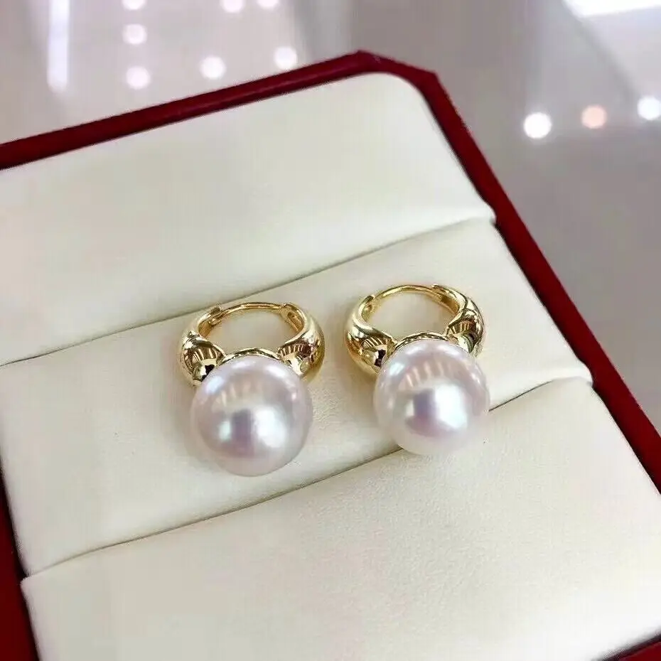 

gorgeous pair of 10-11mm south sea round white pearl dangle earring 925s