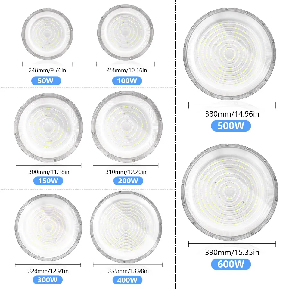 LED UFO High Bay Light 50W-600W AC85-265V Cold White Brightness IP66 Waterproof And Dustproof For Outdoor Garden Wall Industry