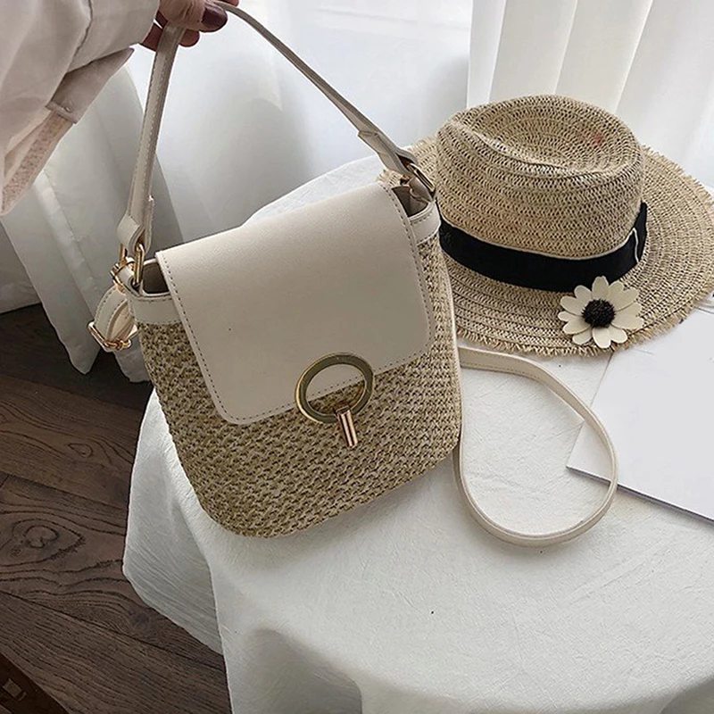 Small Straw Bag Bucket For Women 2022 Summer Crossbody Bags Rattan Bags Beach Lady Travel Purses
