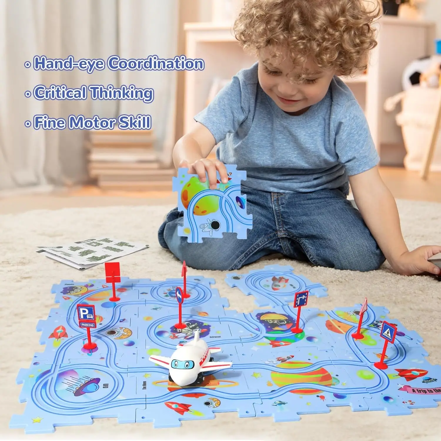 DIY Assembly of Electric Track City Scene Children's Educational Track Car Puzzle Car Game Set game mat 5-25Pcs Children's Gifts