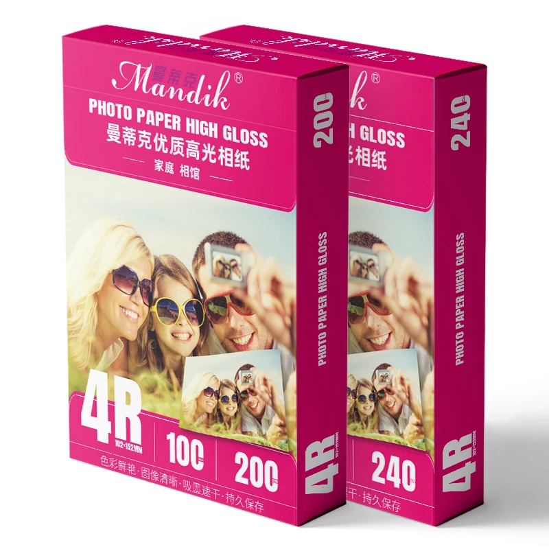 100 Sheets 200gsm Glossy Finished Photographic Inkjet Paper 4R Size One Side Glossy Paper 100% Pure Wood Pulp