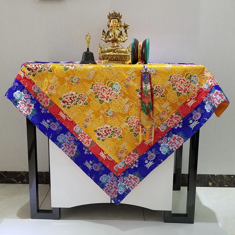 

Wholesale Buddhist supply Tibet Nepal family home Buddhism Temple Auspicious Embroidery Buddha statue Altar cover Table cloth