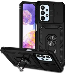 Enhanced Armor Shockproof Phone Case with Slide Window Camera Lens Protection - Galaxy A22 5G (Black)