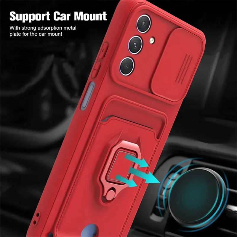 Magnetic Ring Holder Phone Cover with Push Window Card Slot