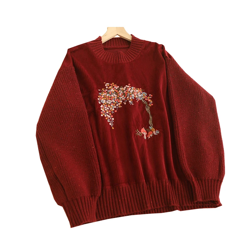 Autumn New Sweet Knitting Patchwork Corduroy Hoodies Top Women Long Sleeve Embroidered Tops D220 6
