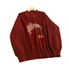 Autumn New Sweet Knitting Patchwork Corduroy Hoodies Top Women Long Sleeve Embroidered Tops D220 6
