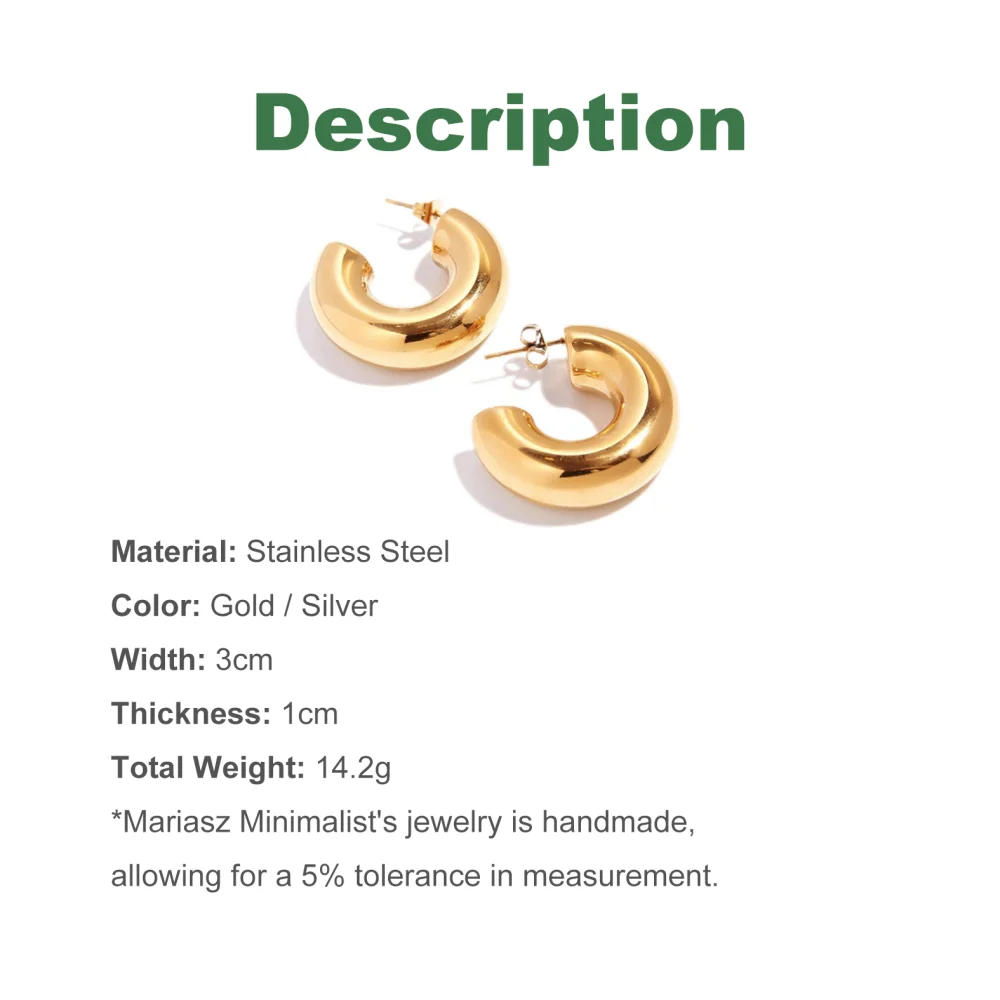 Chunky Gold Stainless Steel Geometric Hoop Earrings - Trendy Vintage Statement Jewelry