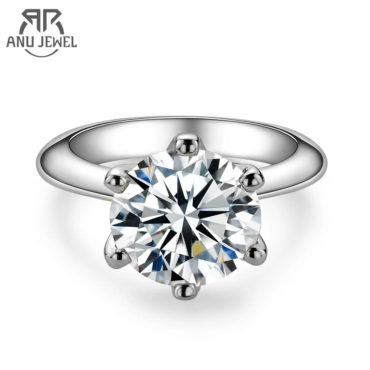 AnuJewel 1ct 2ct 3ct 5ct D Color Moissanite Engagement  Ring For Women 925 Sterling Silver Gold Plated Solitaire Rings Wholesale