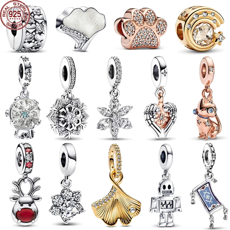 

Shiny Women's Jewelry 925 Sterling Silver Classic Leaf Heart Pendant fits Original Pandora Bracelet DIY Jewelry Exquisite Gift