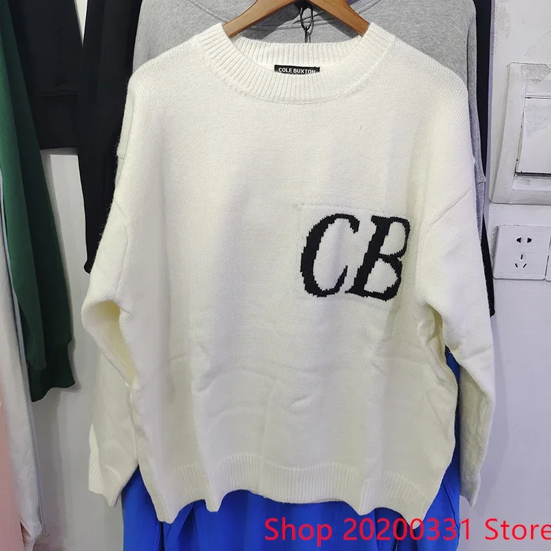 

Y2K Letter Jacquard Logo Oversize Sweatshirts Men Women High Quality O-Neck Cole Buxton Knit Sweater