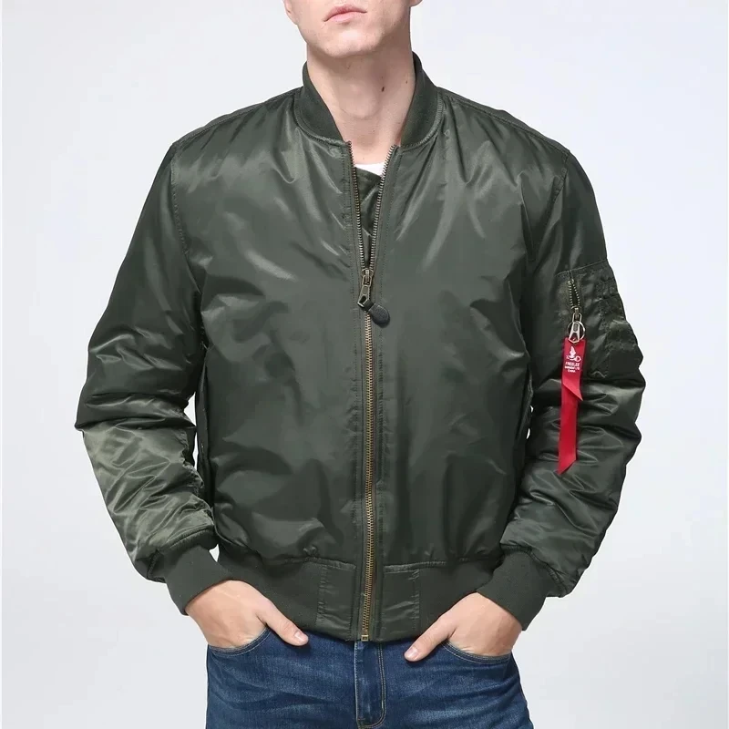 

Autumn Winter Military Tactical Coat Male Army MA-1 Flight Bomber Jacket Baseball Varsity Solid Short Double Sided Jacket