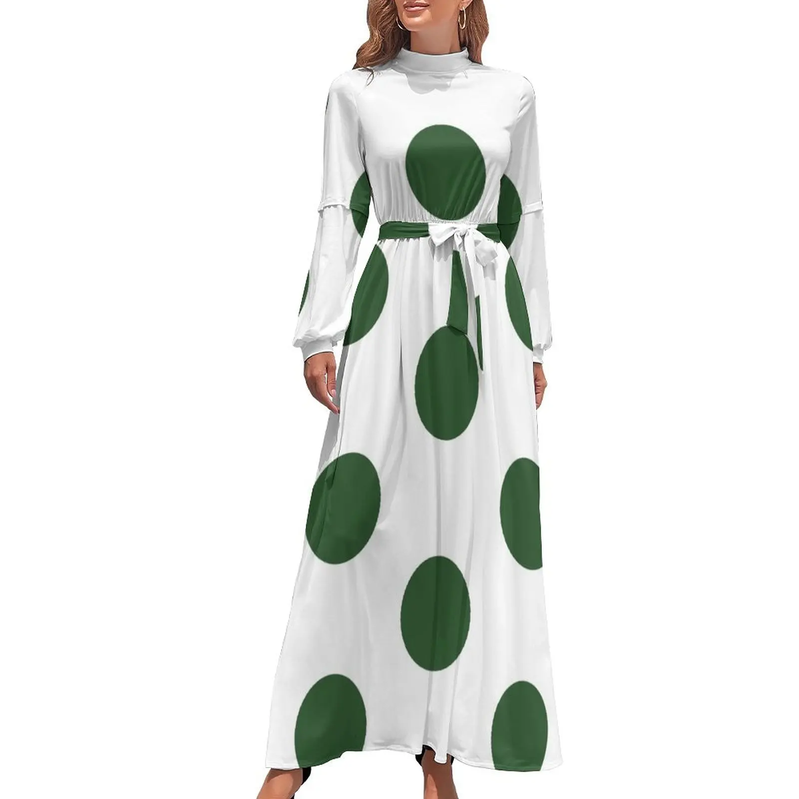 thumbnail image 1 of Vestido Largo Lunares Verde PINO y BLANCO Vestidos de mujer para mujer 2024, 1 of 5