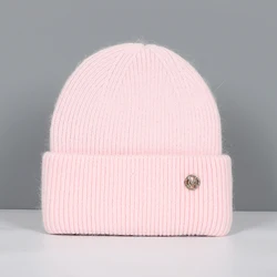 Women's Fashionable Real Rabbit Fur Winter Beanie - Warm and Stylish Solid Hat (Pink M)