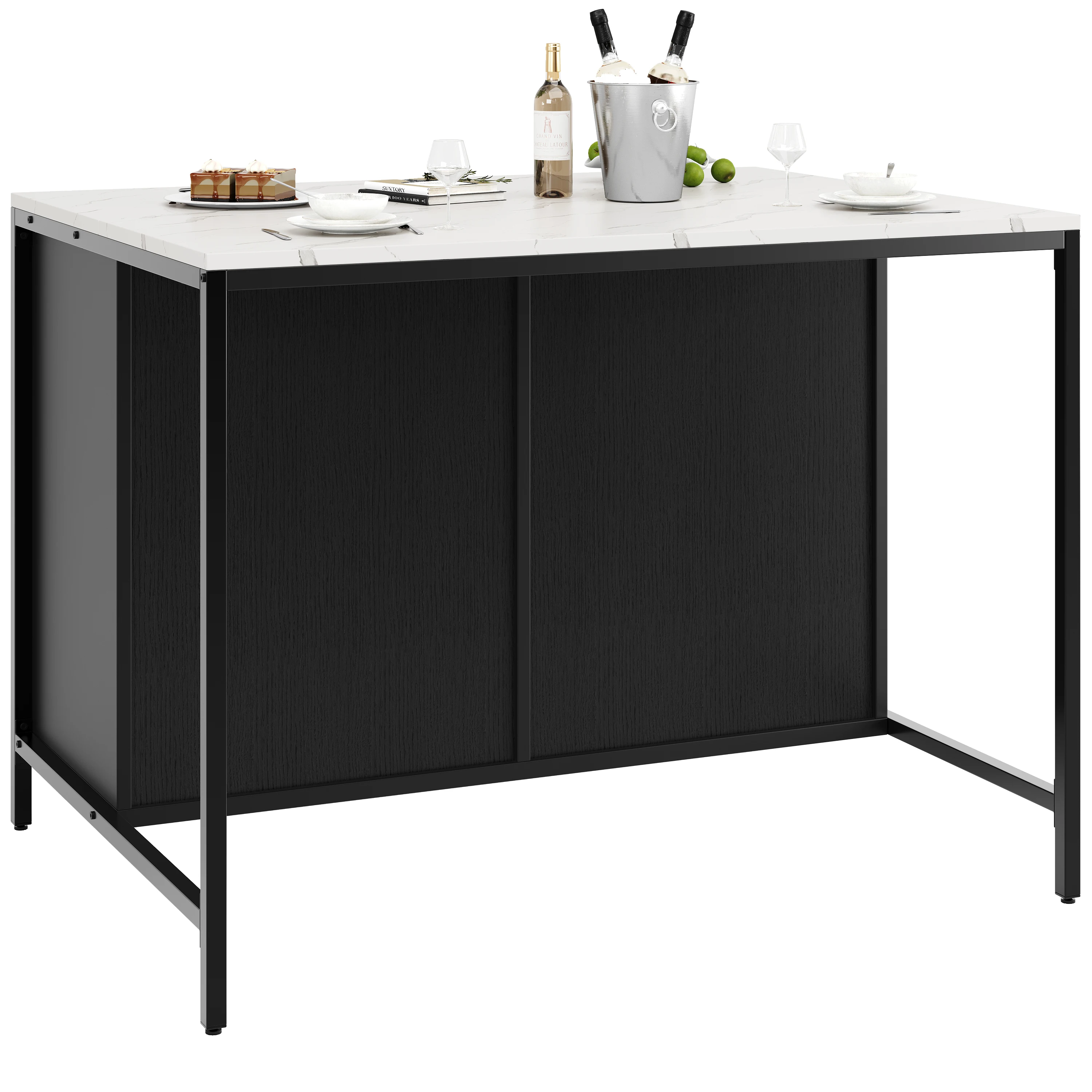 Schwarzer Bartisch, Küchenarbeitsplatte, schlicht und modern, Kaffee-Bartisch, geeignet für Wohnzimmer, Esszimmer, Tischplatte mit – Detail 14