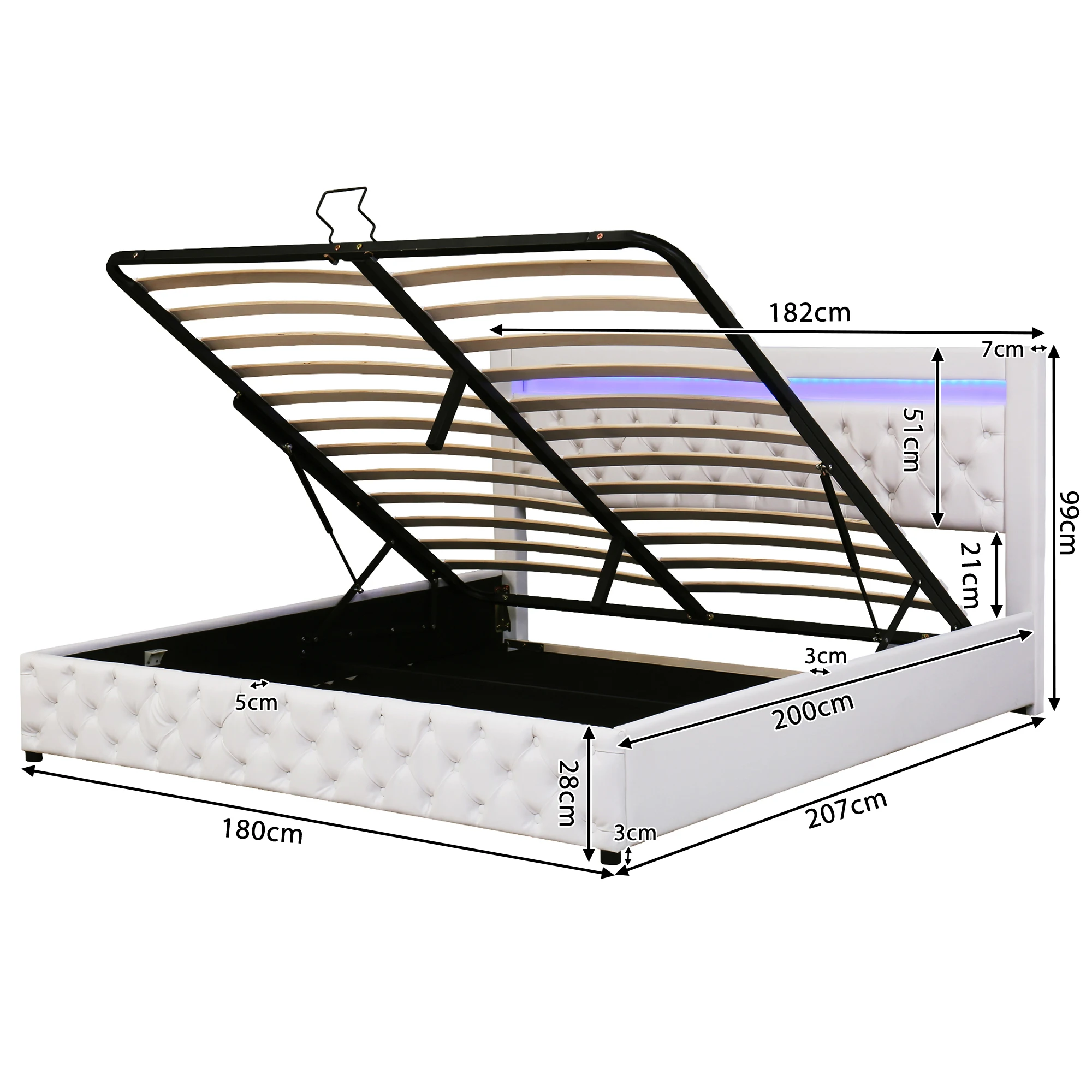 KOMHTOM PU-Funktionsbett, LED-Beleuchtung, Lattenrost, Stauraum – Detail 13