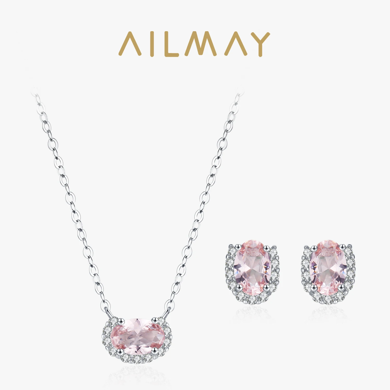 Ailmay 925 スターリングシルバーピンクモルガナイトイヤリング 