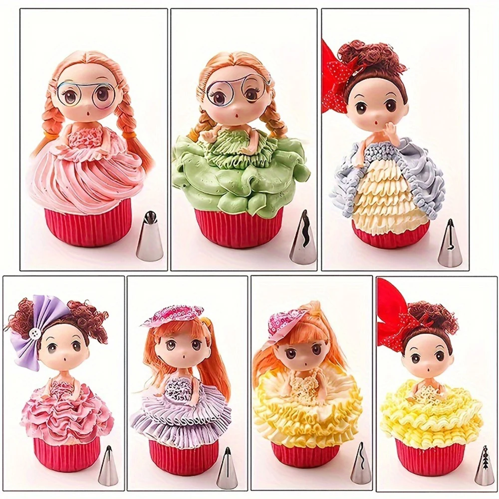 Stainless Steel Cake Nozzle Tube Head DIY Pastry Puff Skirt Icing Piping Nozzles Cake Decorating Supplies Baking Set Tools 7PCS cake decorating tip set,cake icing nozzles,baking nozzle set,cake decorating nozzle set,baking supplies