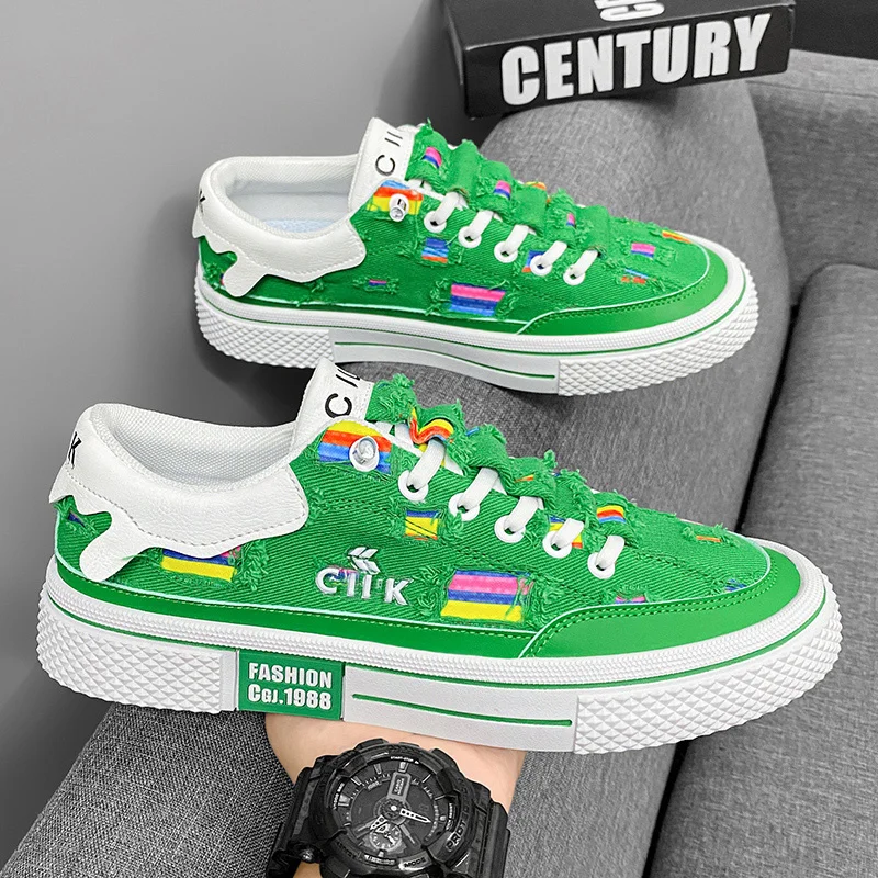 

Кроссовки мужские с низким вырезом, модная повседневная обувь, дышащие холщовые Сникерсы, на шнуровке, для скейтборда, зеленые