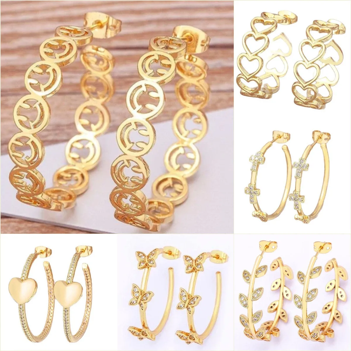 

Золотые Бабочки Свадебные серьги Модные женские листья любовь серьги панк Стиль Преувеличенные медные циркониевые серьги AAA