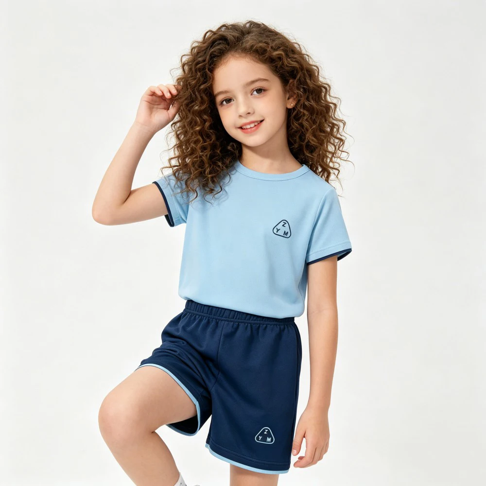 남아 스포츠웨어 키즈 2피스 스포츠 세트 110세 여름용 진청/녹색 속건 남아 스포츠 슈트